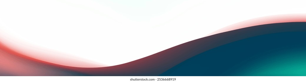 The image depicts a gradient background with a large, curved blue wave on the right and a smaller, curved red wave on the left. The background fades to white.