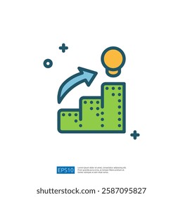 The image depicts a graphic representation of growth, featuring stairs leading to a lightbulb, symbolizing ideas and progress.