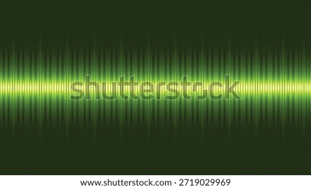 The image depicts a green sound wave oscillating horizontally. The wave appears to be smooth and continuous, indicating a consistent frequency. The background is dark, which accentuates the brightness and clarity of the wave.