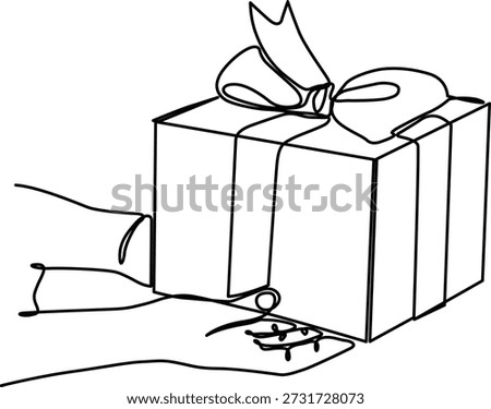 The image depicts a hand holding a pair of scissors, poised to cut a ribbon on a gift box. The gift box is wrapped in white paper and adorned with a decorative bow on top. The scene suggests a moment of anticipation, possibly during a gift-giving occasion.