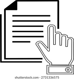 The image depicts a hand interacting with a digital document on a touchscreen. The document appears to be partially visible, showing several lines of text. The hand is shown with an extended index finger, indicating the action of selecting or tapping on the document. The document is displayed on a screen, and the hand is positioned as if it is about to click or tap on a specific line of text. The overall scene suggests a modern, digital interaction method for reading or editing documents.