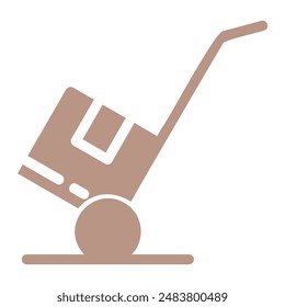 The image depicts a hand truck with a box on top. The hand truck has a single wheel and a handle that is extended out to the side. The box is positioned on top of the platform of the hand truck.