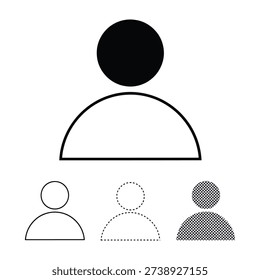 The image depicts a larger figure with a filled black circle as the head, representing a leader. Below the leader, there are three smaller figures, each with a smaller circle as the head. The first figure is outlined in solid black, the second is outlined in dashed lines, and the third is shaded with a dotted pattern. This likely represents a team with different roles or statuses.