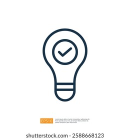 The image depicts a light bulb with a checkmark inside, symbolizing ideas or concepts that are approved or validated. It represents creativity and confirmation.