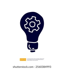 The image depicts a light bulb integrated with a gear symbol, representing innovation, ideas, and technology. It conveys the concept of creative solutions and mechanical design.