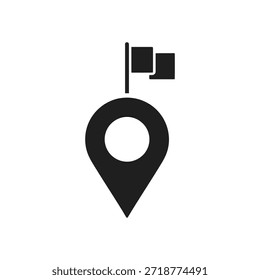 La Imagen representa un marcador de ubicación con una bandera en la parte superior. El marcador es un pasador estilizado con un agujero circular en el medio, y la bandera está representada por una forma rectangular simple con una Pequeña extensión en el extremo.