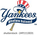 The image depicts the logo of the Staten Island Yankees, a former Minor League Baseball team. The design prominently features the word "Yankees" in a bold, stylized script, with "Staten Island" writte