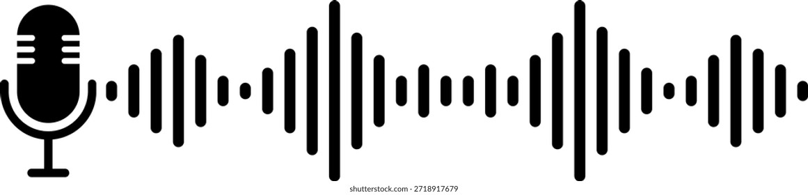 The image depicts a microphone connected to a series of sound waves. The microphone is shown on the left, and it is followed by a visual representation of sound waves extending to the right. This illustration likely symbolizes the process of sound recording and audio capture.