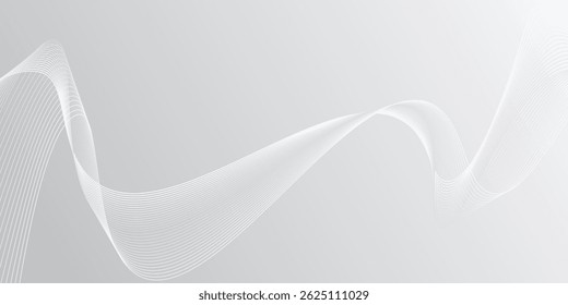 The image depicts a minimalist abstract design with flowing white lines against a white background. The lines create a sense of movement and depth.