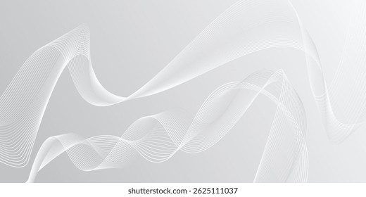 A imagem representa um design abstrato minimalista com linhas brancas fluindo contra um fundo branco. As linhas criam uma sensação de movimento e profundidade.