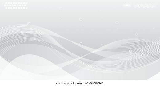 The image depicts a minimalist abstract design with flowing white lines against a white background. The lines create a sense of movement and depth. vector illustration 