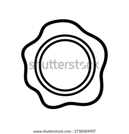 The image depicts a minimalist and abstract design resembling a seal or stamp. The outer shape is irregular with a wavy, petal-like outline, while the inner part is a perfect circle. The lines are bold and solid, giving it a clean and modern appearance. This design could be used in various applications such as logos, watermarks, or decorative elements.