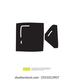 The image depicts a minimalist black silhouette of a camera, emphasizing its shape and form.