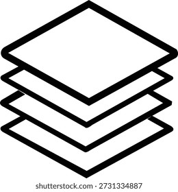 La Imagen representa un ícono minimalista compuesto de tres cuadrados apilados. Cada cuadrado está delineado en negrita y lleno de blanco. Los cuadrados están dispuestos de manera escalonada, con el cuadrado superior ligeramente desplazado a la izquierda, el cuadrado central centrado y el cuadrado inferior ligeramente desplazado a la derecha. El diseño general es limpio y geométrico, enfatizando la simplicidad y la simetría.