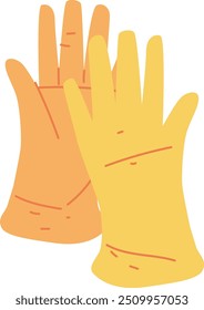 The image depicts a pair of yellow and orange gloves