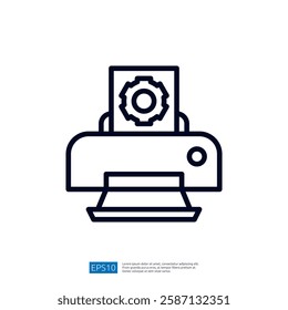 The image depicts a printer with a gear symbol, suggesting a focus on settings or customization related to printing processes.