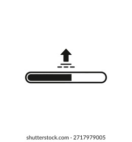 La Imagen representa una barra de progreso con una flecha hacia arriba sobre ella. La barra de progreso está parcialmente llena de negro, lo que indica que hay un proceso de Cargar en curso. La flecha sugiere la dirección del Cargar, enfatizando el movimiento de datos desde el dispositivo a un servidor o almacenamiento en la nube.