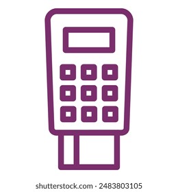 The image depicts a purple line drawing of a POS terminal, used for accepting card payments.