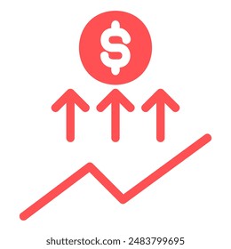 The image depicts a red upward trend line with three arrows pointing upwards, symbolizing growth and progress. A dollar sign in a circle above the arrows signifies financial gain or increased wealth.