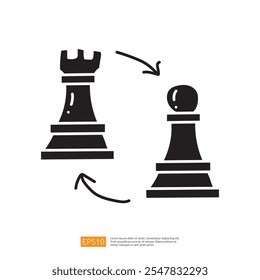 The image depicts a rook and a pawn from chess, illustrating the transformation of a pawn into a rook through promotion.