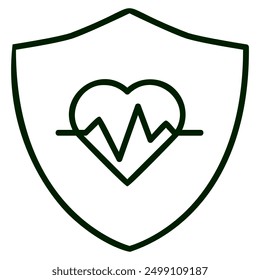 The image depicts a shield with a heart inside, featuring a heartbeat line. It symbolizes protection and safeguarding of heart health.