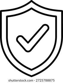 A imagem representa um escudo com uma marca de seleção proeminente no centro. O escudo é delineado com uma borda preta em negrito, dando-lhe uma aparência distinta e reconhecível. A marca de seleção, também em preto, significa aprovação, verificação ou confiabilidade. A simplicidade e a clareza do design enfatizam temas de segurança, confiabilidade e garantia. Este símbolo é comumente usado para indicar que algo foi verificado ou aprovado, fornecendo uma sensação de confiança e proteção.