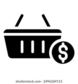The image depicts a shopping cart with a dollar sign inside a circle, representing the concept of online shopping, purchase, or checkout process.