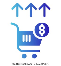 The image depicts a shopping cart with a dollar sign, indicating sales and revenue. The upward arrows above the cart suggest an increase or growth in these areas.