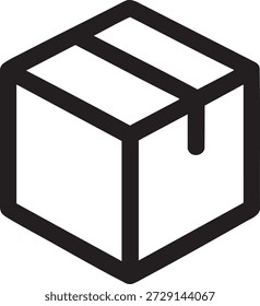 The image depicts a simple, black and white illustration of an open box with a lid slightly ajar. The box has a rectangular shape with a clear distinction between the body and the lid. The lid is tilted to one side, revealing the interior of the box.