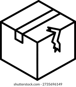 La Imagen representa un simple dibujo de línea en blanco y negro de una caja de cartón. La caja se muestra con sus solapas superiores abiertas, revelando un interior vacío. Se dibuja una flecha negra desde el borde de la caja, apuntando hacia la abertura, indicando que la caja está abierta o se ha abierto.