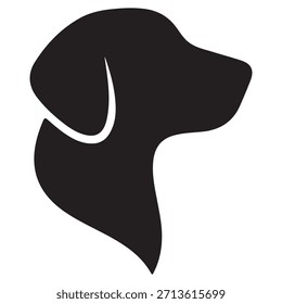 La Imagen representa una silueta negra simple y elegante de la cabeza de un perro. La cabeza del perro se muestra de perfil, con su oreja prominentemente mostrada y un contorno suave y curvo. La silueta se coloca sobre un fondo blanco liso, enfatizando la forma y los contornos de la cabeza del perro.