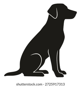 A imagem retrata uma silhueta preta simples e elegante de um cachorro sentado na vertical. O cão parece estar atento e bem proporcional, com um contorno claro de sua cabeça, orelhas, corpo e pernas. O estilo silhueta dá-lhe uma aparência minimalista, mas impressionante.