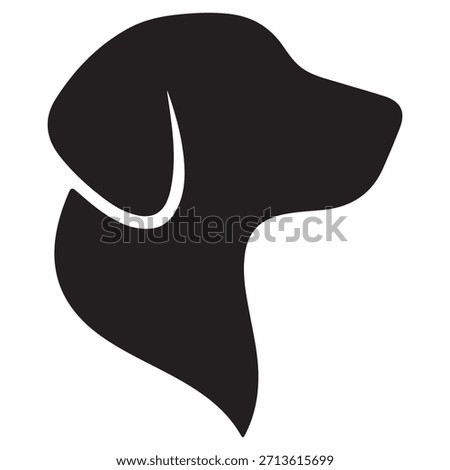 The image depicts a simple and elegant black silhouette of a dog's head. The dog's head is shown in profile, with its ear prominently displayed and a smooth, curved outline. The silhouette is set against a plain white background, emphasizing the dog's head shape and contours.