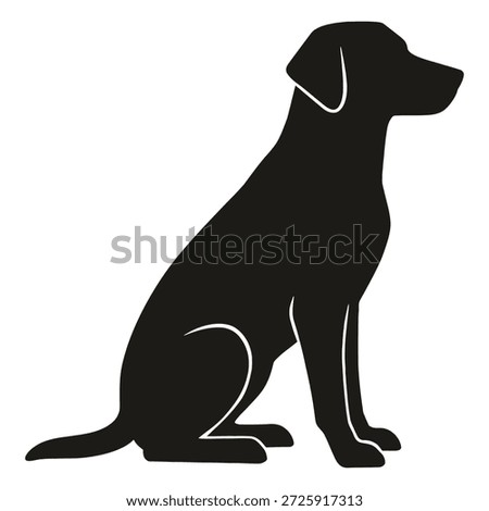 The image depicts a simple and elegant black silhouette of a dog sitting upright. The dog appears to be attentive and well-proportioned, with a clear outline of its head, ears, body, and legs. The silhouette style gives it a minimalistic yet striking appearance.