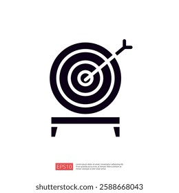 The image depicts a simple graphic of a dartboard with an arrow hitting the center, symbolizing goal achievement and focus.