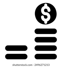 The image depicts a simple graphic representation of financial growth. A stack of coins on the right is taller than a stack on the left, indicating an increase in wealth or investment.