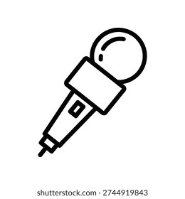 The image depicts a simple, hand-drawn illustration of a handheld microphone. It features a round microphone capsule at the top, a cylindrical body with a switch or button, and a cord extending from the bottom. The design is minimalistic and appears to be a wireframe or outline style.