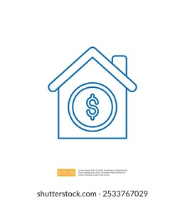 The image depicts a simple line drawing of a house with a dollar sign inside, symbolizing real estate or financial investment.
