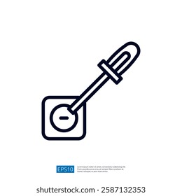 The image depicts a simple line drawing of a dropper over a circular container, likely representing a scientific or laboratory tool for liquid measurement.