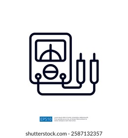 The image depicts a simple line drawing of a multimeter, a device used to measure voltage, current, and resistance in electrical circuits.