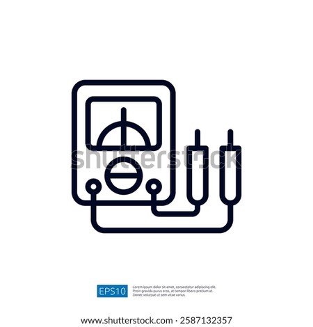 The image depicts a simple line drawing of a multimeter, a device used to measure voltage, current, and resistance in electrical circuits.