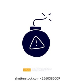 The image depicts a simple, stylized illustration of a bomb with a fuse and an exclamation mark inside a triangle, symbolizing danger or warning.