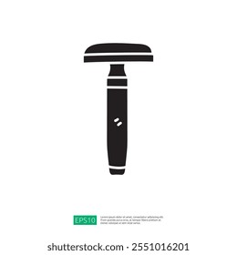 The image depicts a simple, stylized silhouette of a razor, commonly used for shaving. Its design emphasizes functionality and minimalism.