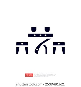 La Imagen representa un ícono simplificado de una mesa con dos sillas, sugiriendo un espacio para reuniones o reuniones. Enfatiza la colaboración y la interacción social.
