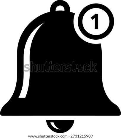 The image depicts a single black bell with a circular badge displaying the number one on its top right corner. This symbolizes a notification or alert.