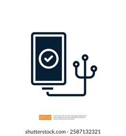 The image depicts a smartphone connected to an ECG device, symbolizing health monitoring or medical technology.