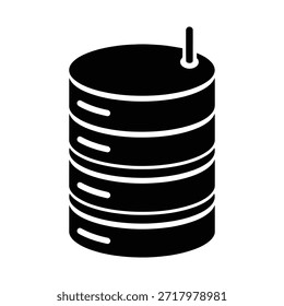 A imagem mostra uma pilha de bobinas pretas e brancas. As bobinas estão dispostas verticalmente, com cada bobina ligeiramente maior do que a outra abaixo dela. A bobina superior tem uma pequena haste vertical que se projeta do seu centro. A imagem está em um esquema monocromático de cores preto e branco.