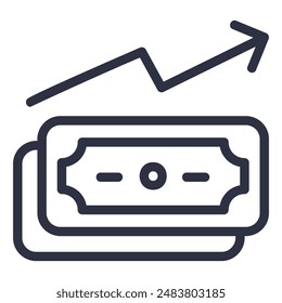 The image depicts a stack of money with an upward arrow indicating growth. It symbolizes financial prosperity and success.