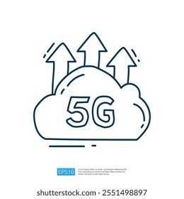 The image depicts a stylized cloud with the number "5G" and upward arrows, symbolizing the concept of 5G technology and connectivity.