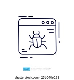 The image depicts a stylized computer window featuring a beetle, symbolizing a software bug or error in technology.